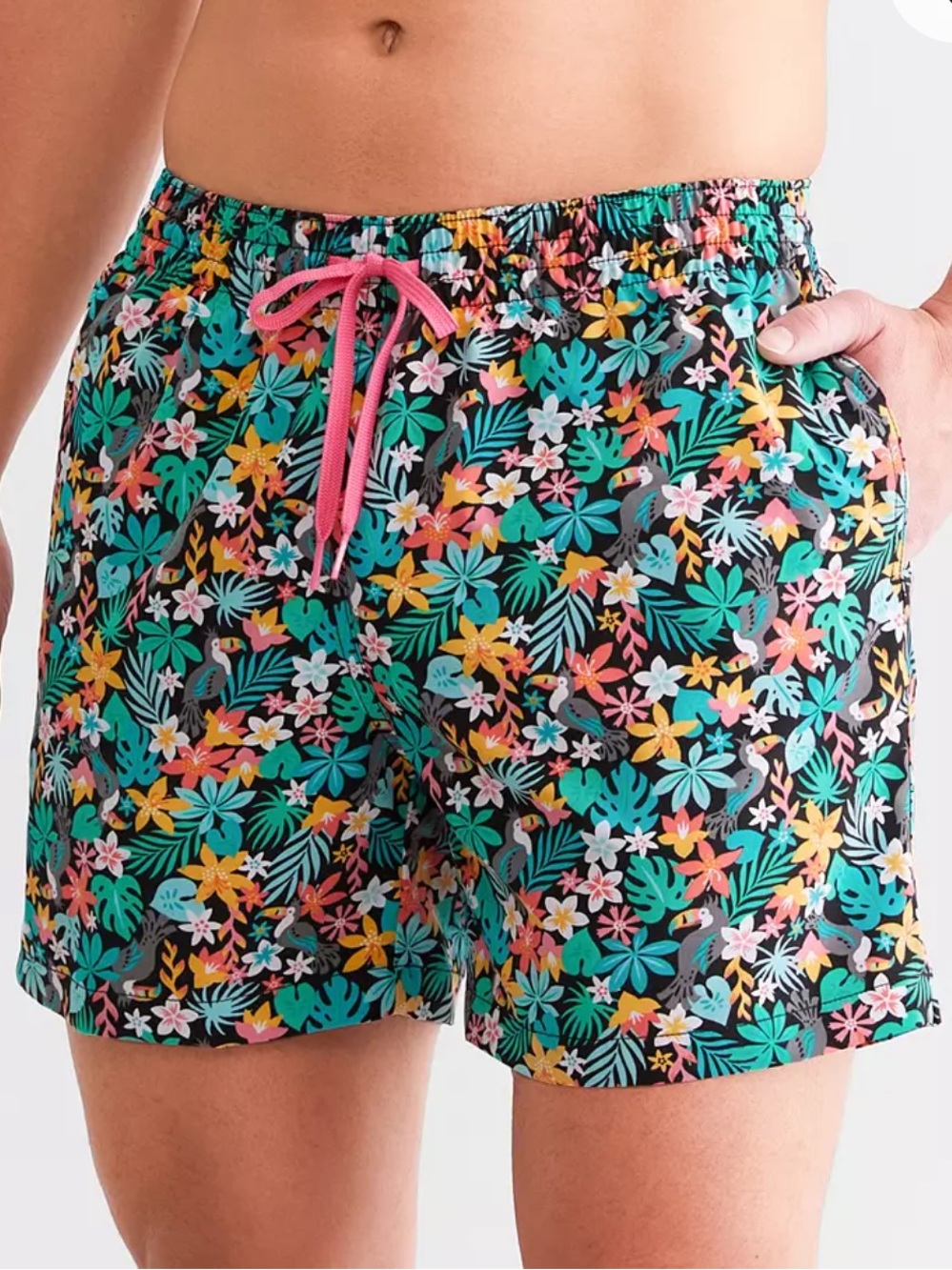 Chubbies The Bloomerangs Swim Trunks, size S, toucan tropical print, lined